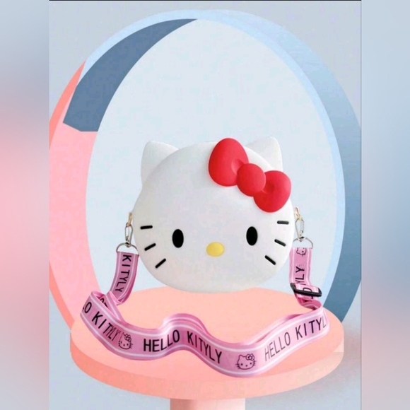 Hello Kitty Handbags - NEW Hello Kitty White with Red Bow, Pink Strap, Girl's Purse, Crossbody …